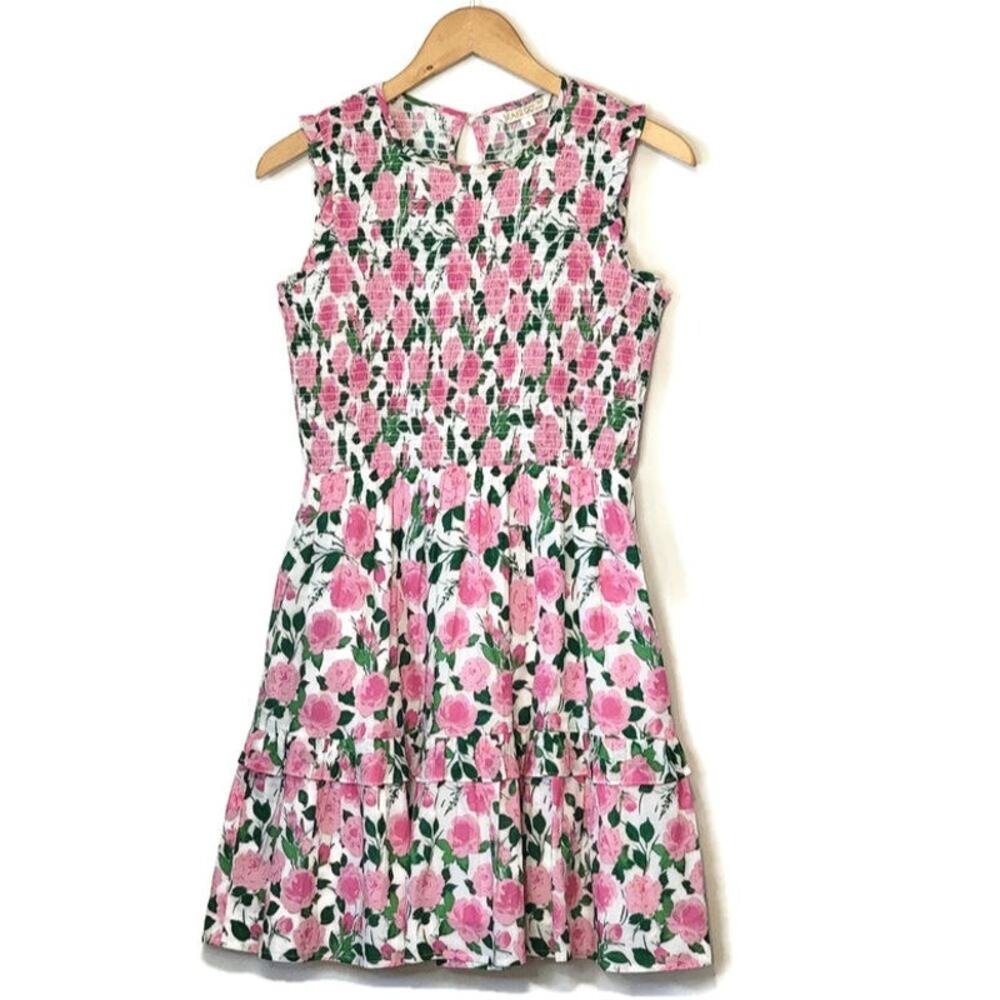 MAHI GOLD Pink & Green Floral Smocked Mini Dress